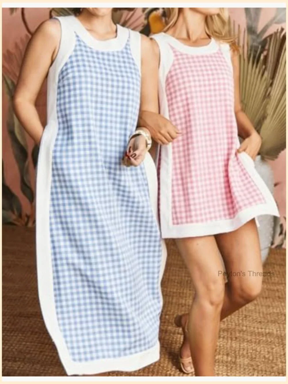Women's Plaid Two Piece Set - Sleeveless Maxi Dress with Matching Shorts